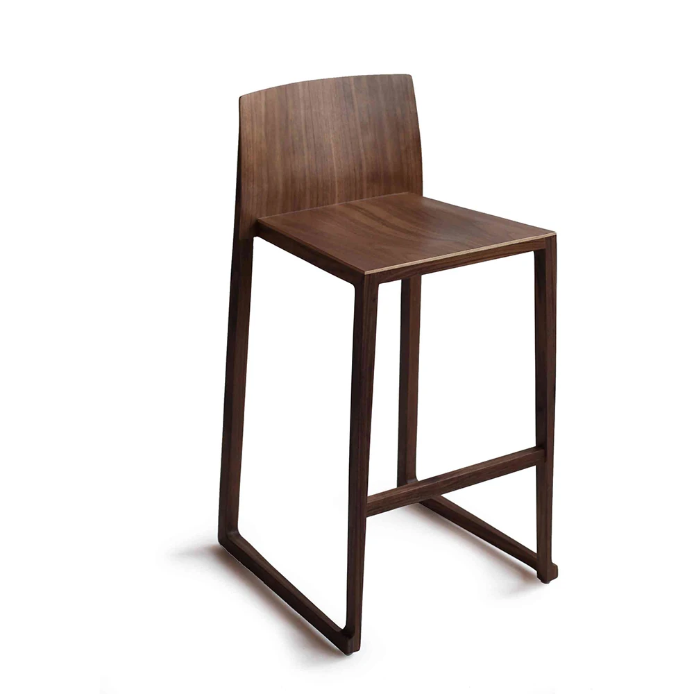 

Luxury Design Stackable Bar Stool Counter With Curved Backrest High Oak Walnut Solid Wooden Counter Stool