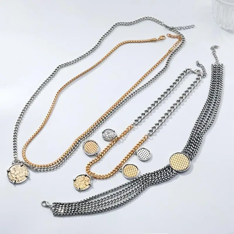  4PCS Bold Stackable Chains Gothic Jewelry Punk Hip Hop Accessory Sturdy Alloy Necklace
