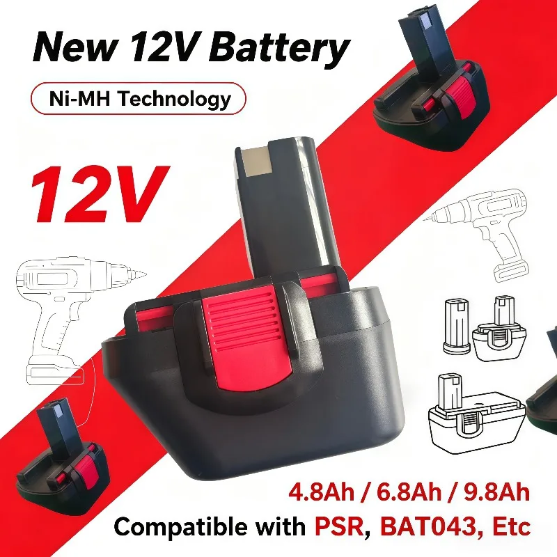 Fresh 12V 4.8/6.8/9.8Ah Ni‑MH Tool Battery For 12V Screwdriver, Fits PSR & BAT043,Offer Stable Power For Daily Tool Work
