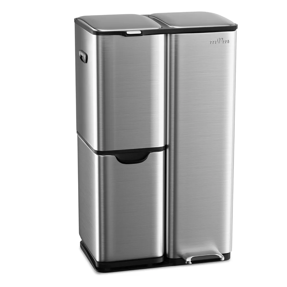 

16 Gal 3 in 1 Kitchen Step Trash Can with Soft Close Lid, Heavy Duty Anti Fingerprint Brushed Recycling Bin for Office Home Mar