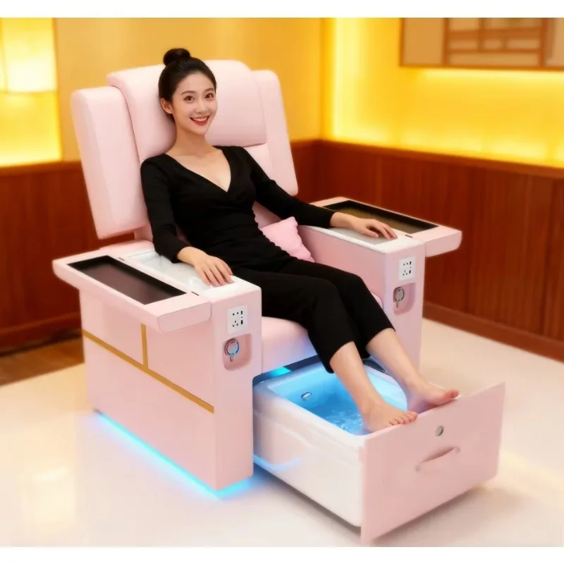 

Роскошное педикюрное кресло с массажным креслом, гидромассажной ванной для ног, откидной спинкой и прочной безтрубной ванной для салонов красоты и маникюрных студий