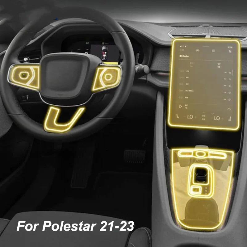 

For Polestar 2 2021-2023 Transparent TPU Interior GPS Screen Gear Steering Wheel Protective Film Anti-scratch Repair Stickers