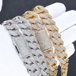 Hip Hop Jewelry Iced Out 15mm 4 Rows CZ Cuban Necklace Box Buckle Fashion Men Bling Prong Setting Diamond Miami Cuban Link Chain