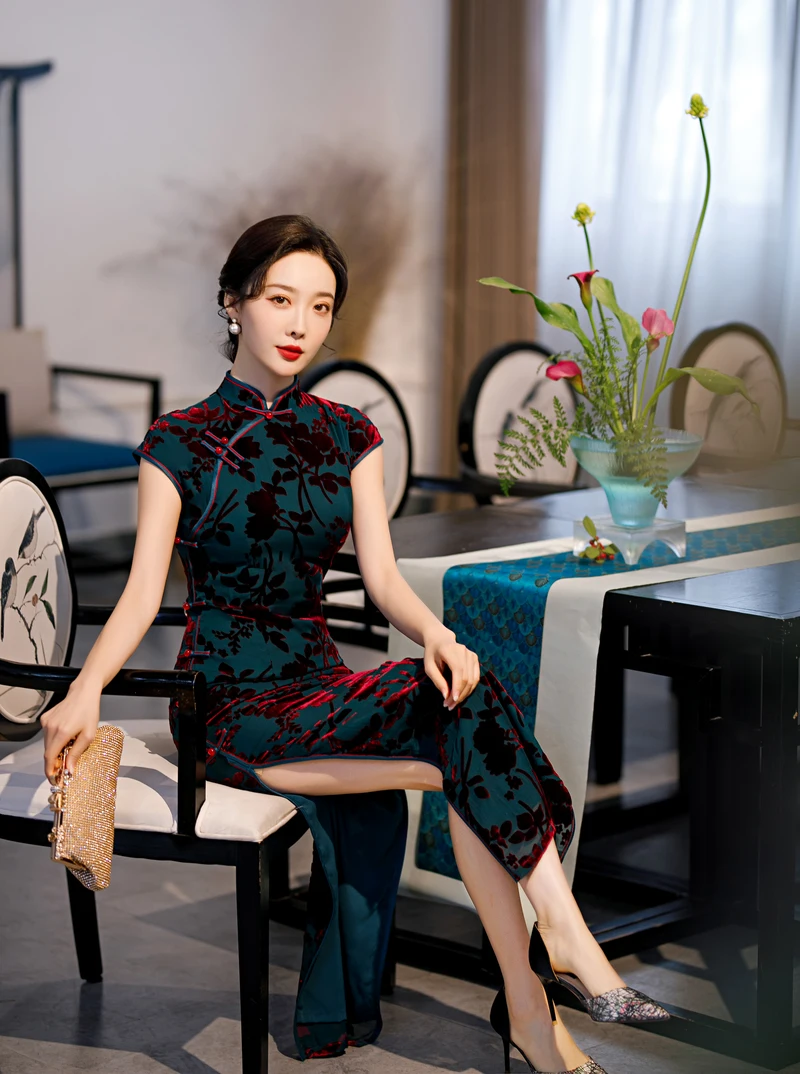 Old Shanghai Cheongsam 2022 New Spring and Autumn Dress Long Chinese Style Banquet Celebrity Qipao Evening Dress For Women