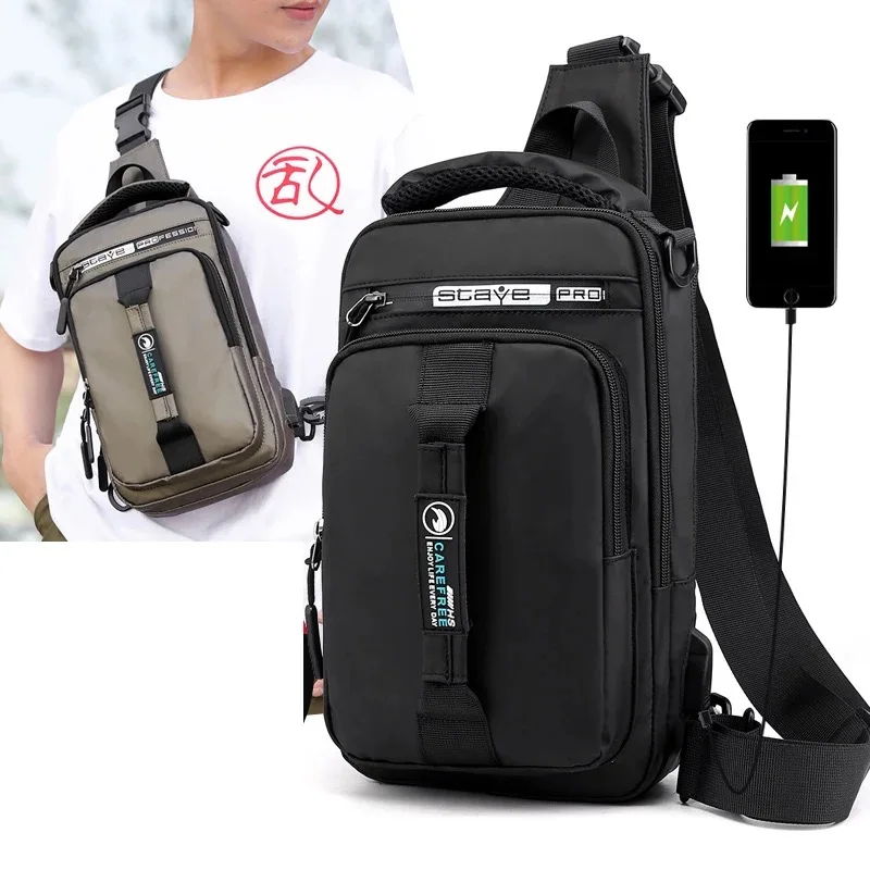 Multifunction Crossbody Bag Men USB Charging Chest Pack Short Trip Messengers Chest Bag Waterproof Large Capacity Shoulder Bag