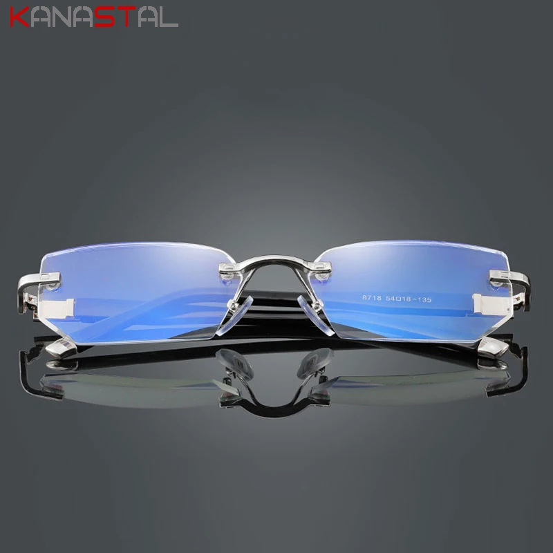 Men Metal Rimless Reading Glasses Hyperopia Presbyopic Eyewear Women Anti Blue Light Blocking Lenses Computer Eyeglasses Frame