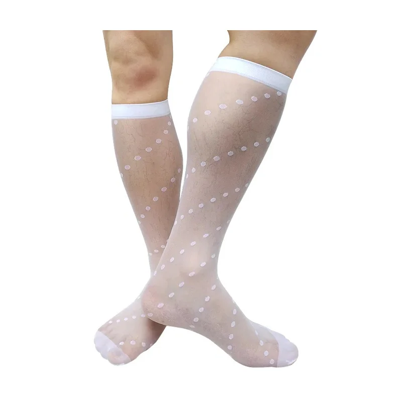 

Ultra Thin Sheer Mens See Through Socks Knee High Dot Solid Color Sexy Stocking Lingerie Formal Dress Suit Socks Long Tube Hose