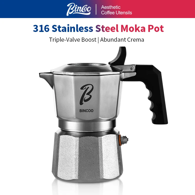 Bincoo Three Valve Pressurized 316 Stainless Steel Mocha Pot Italian Concentrated Extraction Latte Coffee Pot Coffee Shop Kit
