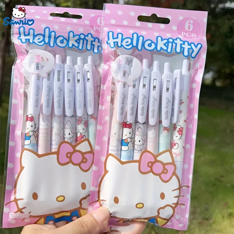 6pcs Cartoon Cute Click Gel Pens for Exam Practice