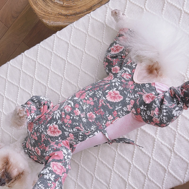 Pet Dog Jumpsuit Thin Pure Cotton Printed Puppy Clothes Overalls Protect Belly Pajamas For Small Dogs Home Wear Chihuahua Poodle