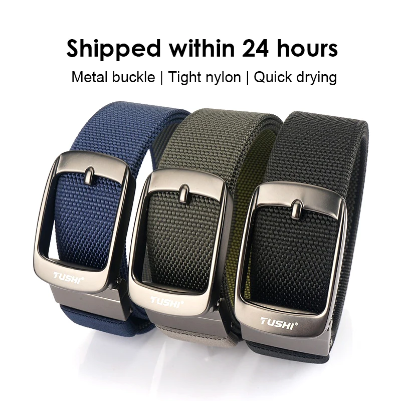 HSSEE New Reversible Belt for Men and Women Alloy Automatic Buckle 360 Degree Rotation Casual Belt Soft Nylon Outdoor Belt Male