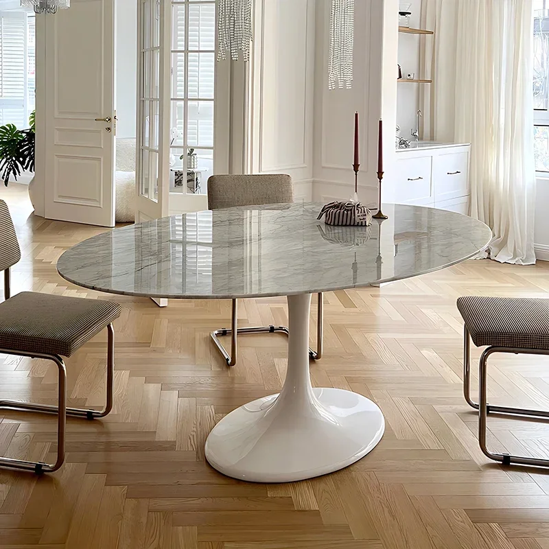 

Современный Простой Обеденный Стол Овальный из Натурального Мрамора, Роскошный Каменный, Белый, Минималистичный, Настраиваемый, для Дома, Бара, Спальни, Мебель
