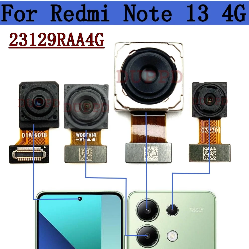 Fotocamera posteriore anteriore per Xiaomi Redmi Note 13 Note13 4G Selfie frontale rivolto verso il retro cavo flessibile del modulo della