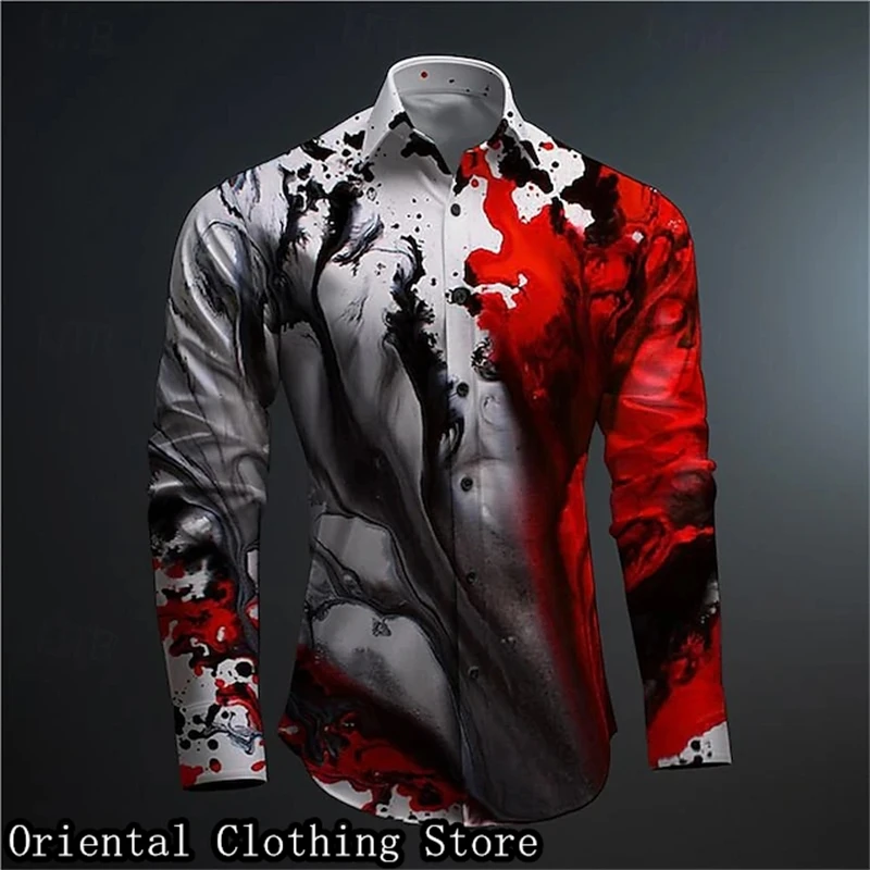 

New Men's Casual Buttoned Long Sleeve Plus Size Shirt New Floral Shirt Hawaiian Exquisite Print Graffiti Outdoor Activities Rock