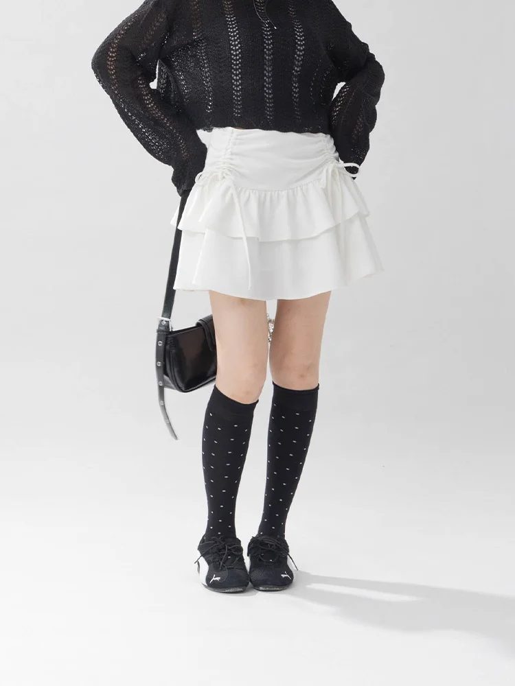 

Новая женская короткая юбка Queenop для осени и зимы, дизайн «торт», с завязками и бантом, дышащая, приятная для кожи, из полиэфирного волокна