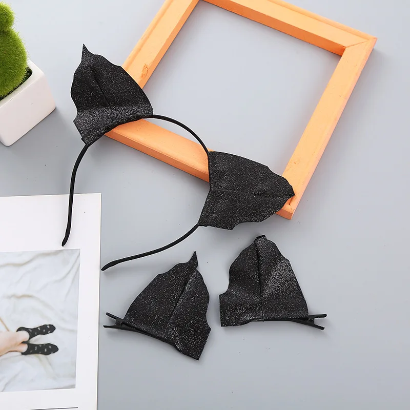 

Black Glitter Sequins Bat Ears Headband Boy Girl Halloween Party hair hoop Cute Ghost Festival Girls kids Women Hair Accessories