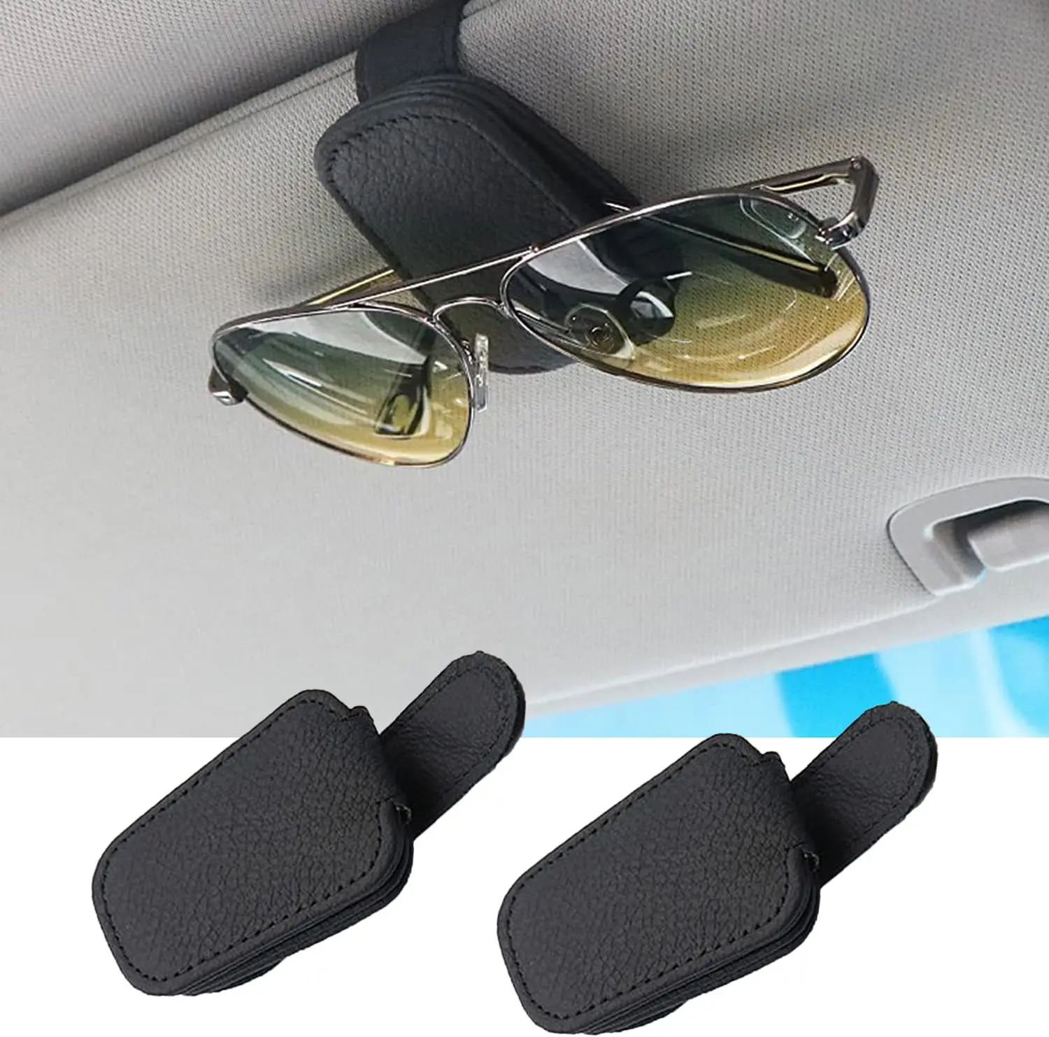 

Sunglass Holder for Car,Magnetic Design Car Sunglass Holder,Leather Visor Sunglass Holder,Different Sizes of Glasses are Availab