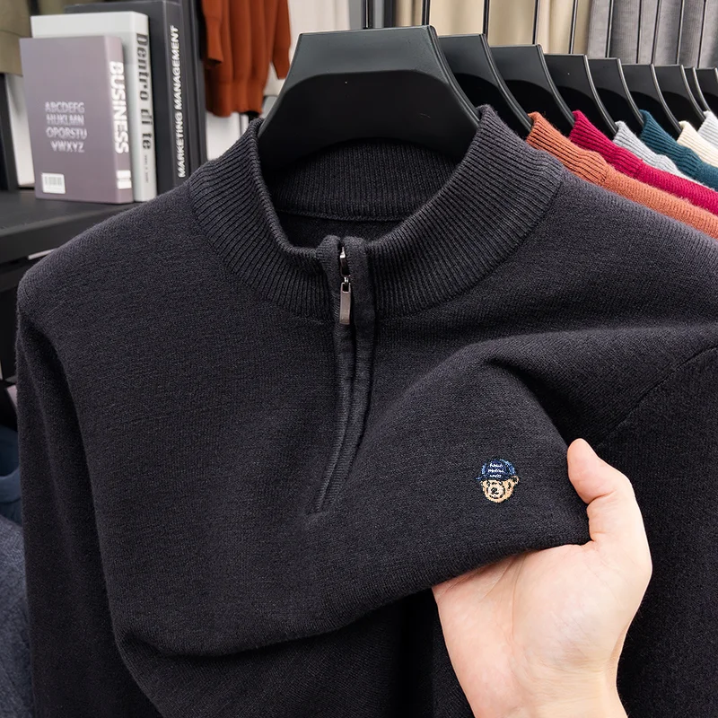 Man Long-Sleeved Knitwear Round Neck Zipper Exquisite Embroidery Autumn Winter New Pullover Keep Warm Versatile Men's Sweater