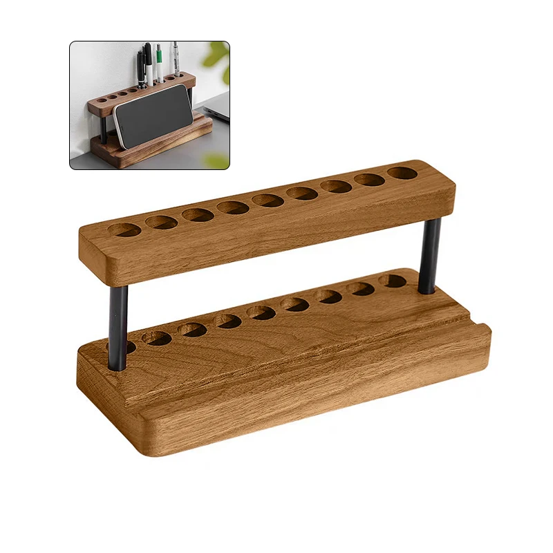 

1pcs Wood Multifunction Desk Organizer 9 Holes Nail Art Pen Holder Phone Stand And Storage Solution For Nail Tool
