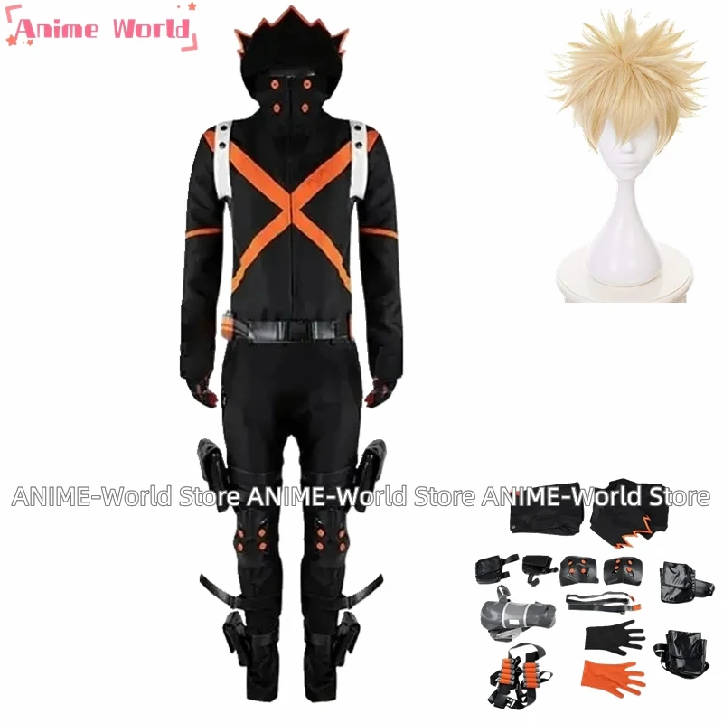 《Custom size》Anime Mission Katsuki Bakugou Cosplay Costume Boku No Hero Bakugou Wig Halloween Carnival