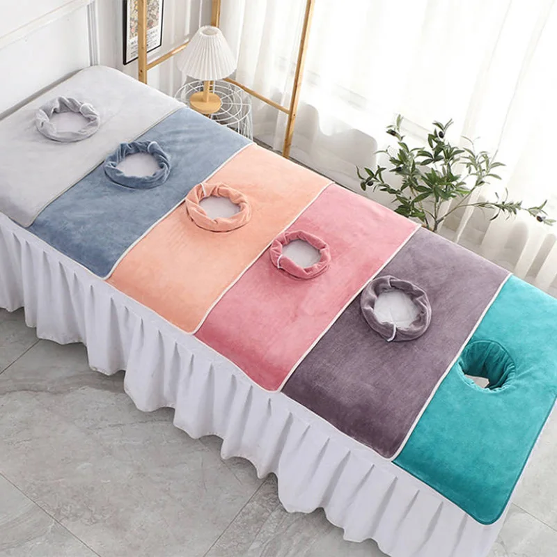 40*80cm Thickened Coral Towelling Beauty SPA Massage Face Towel with Hole Bed Bandana Massage Table Planking