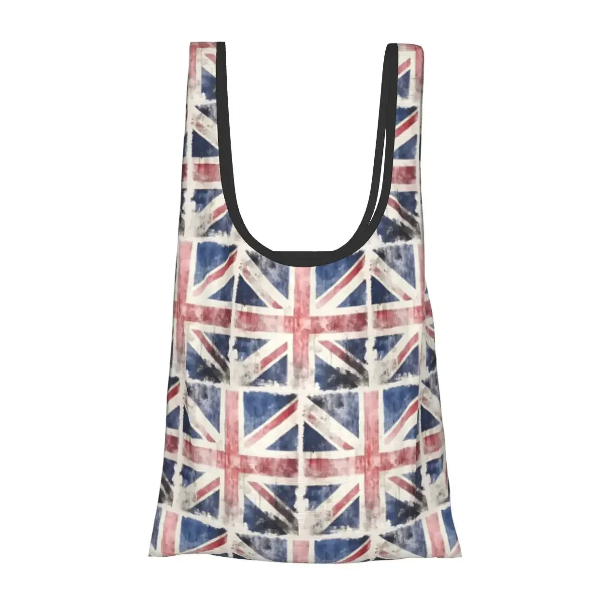 Watercolor Union Jack British Flag Print Portable Tote Shopping Bags Foldable Shopper Bag Groceries Handbag Shoulder Bag