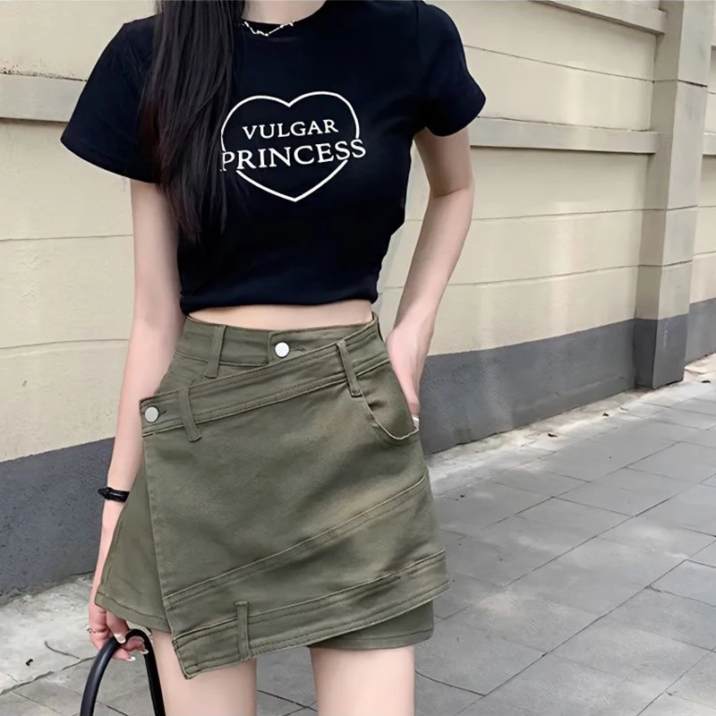 

Y2K High Waist Design Feeling Denim Shorts Wrapped Hip Spicy Girl Style Summer New Irregular Splicing Slimming Hot Pants