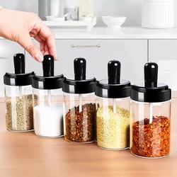 Glass Clear Spice Jars With Lid Set Seasoning Organizer Storage Bottles Containers Salt Pepper Shakers BBQ Kitchen Storing Tool