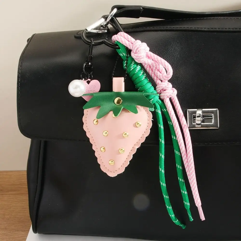 

Woven Flower Strawberry Bag Pendant Braided Rope Backpack Accessories PU Leather Pendant Car Keyring Cherry Fruit Keychain