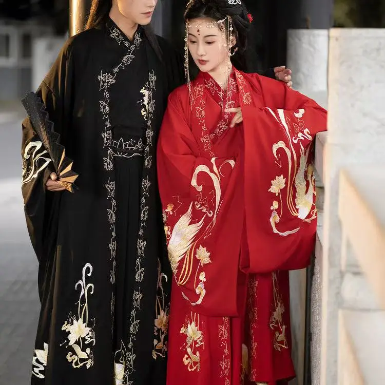 Kostum Hanfu Asli Jahitan Tangan Ukuran Besar untuk Wanita, Pakaian Tradisional Tiongkok Era Weijin dengan Bordir Phoenix, Pakaian Pria Wanita Model Lama dan Tebal