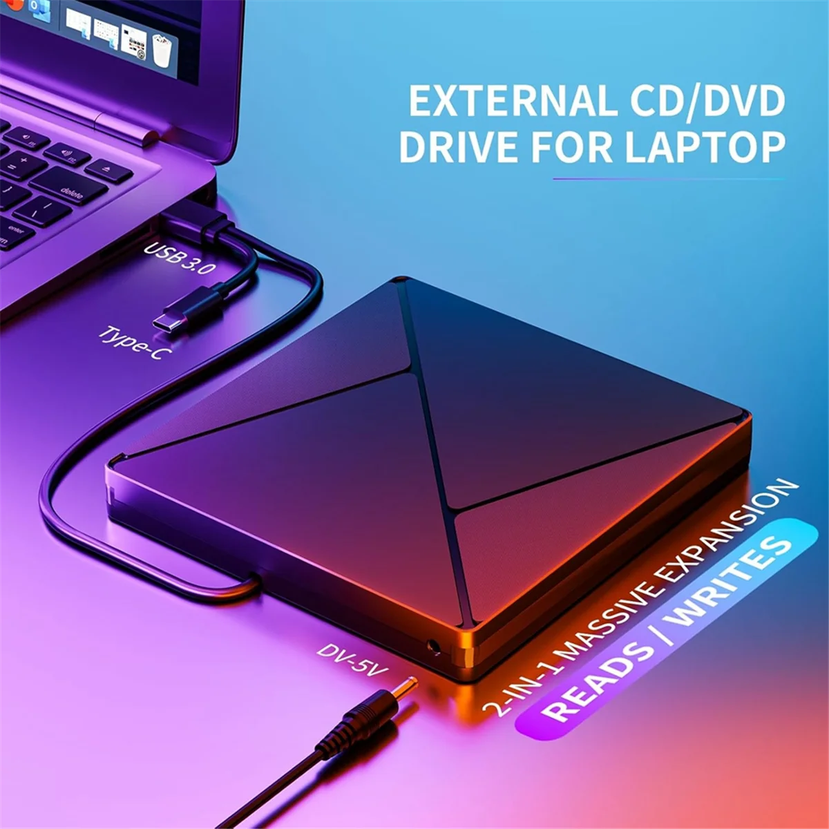 External CD/DVD Drive,Portable DVD Reader Writer ROM Drive,CD Burner External Disk Drive for Laptop Desktop Mac,Windows