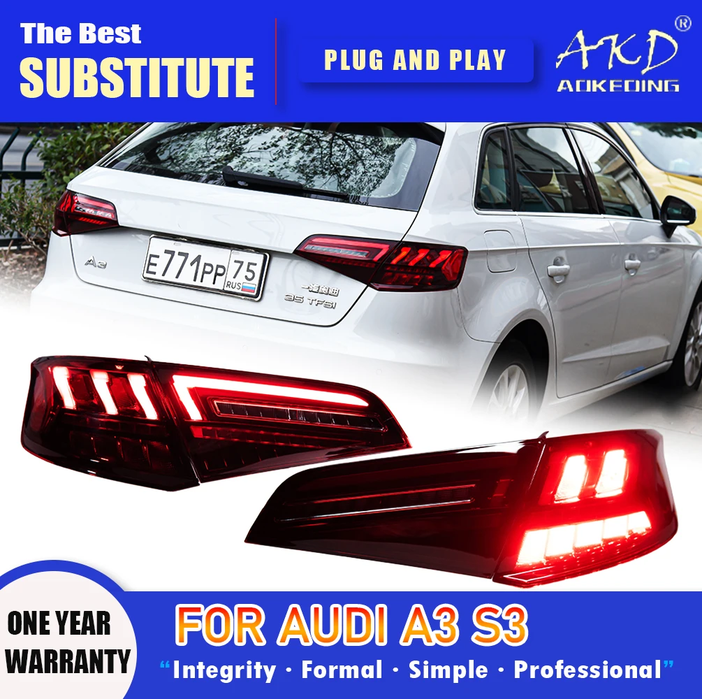 AKD Tail Lamp for AUDI A3 S3 Sportback Hatchback LED Tail Light 2013-2020 A3 Rear Fog Brake Turn Signal Automotive Accessories