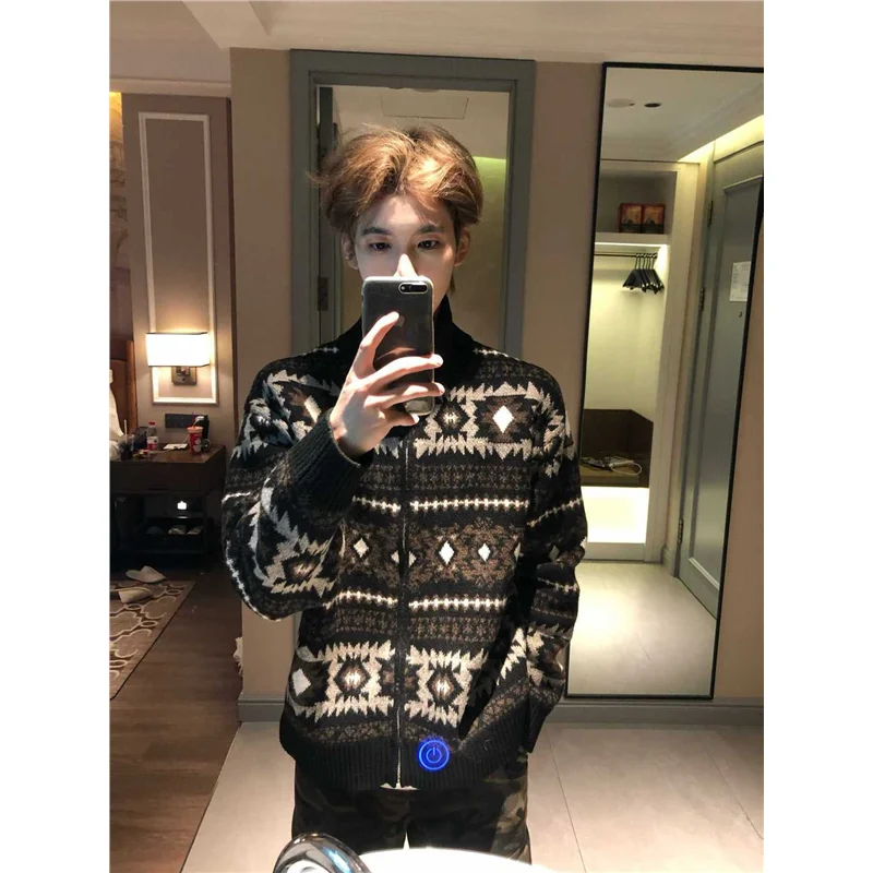 

Американское ретро-пальто с геометрическим узором Fair Isle, вязаное, с длинными рукавами, повседневное, женское, на пуговицах, с бахромой, теплое верхнее пальто