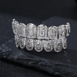 D&Z Hip Pop Luxury Full Iced Out Square Cubic Zirconia Stones Grills Teeth For Men Women Rapper Fashion Grillz Jewelry