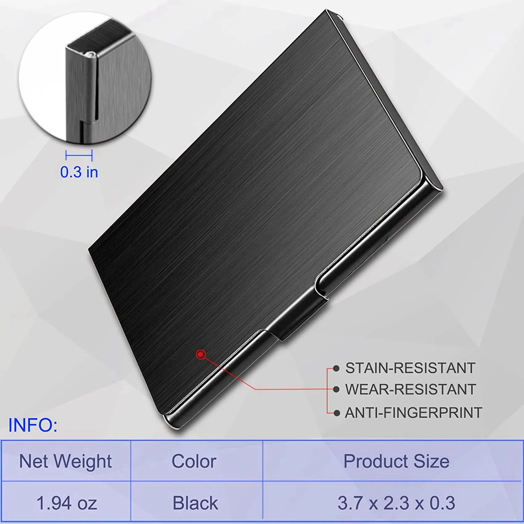 حامل بطاقات عمل صلب 2X، حافظة بطاقات عمل رفيعة، حافظة بطاقات معدنية للجيب، حامل بطاقة اسم المحفظة، إبزيم على شكل إغلاق، أسود #2