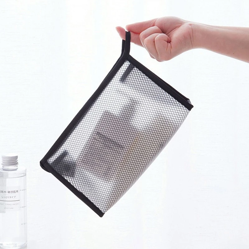 Estuche de maquillaje de malla transparente para mujer, bolsa de almacenamiento organizadora, bolsas de aseo informales con cremallera, bolsa de cosméticos de viaje