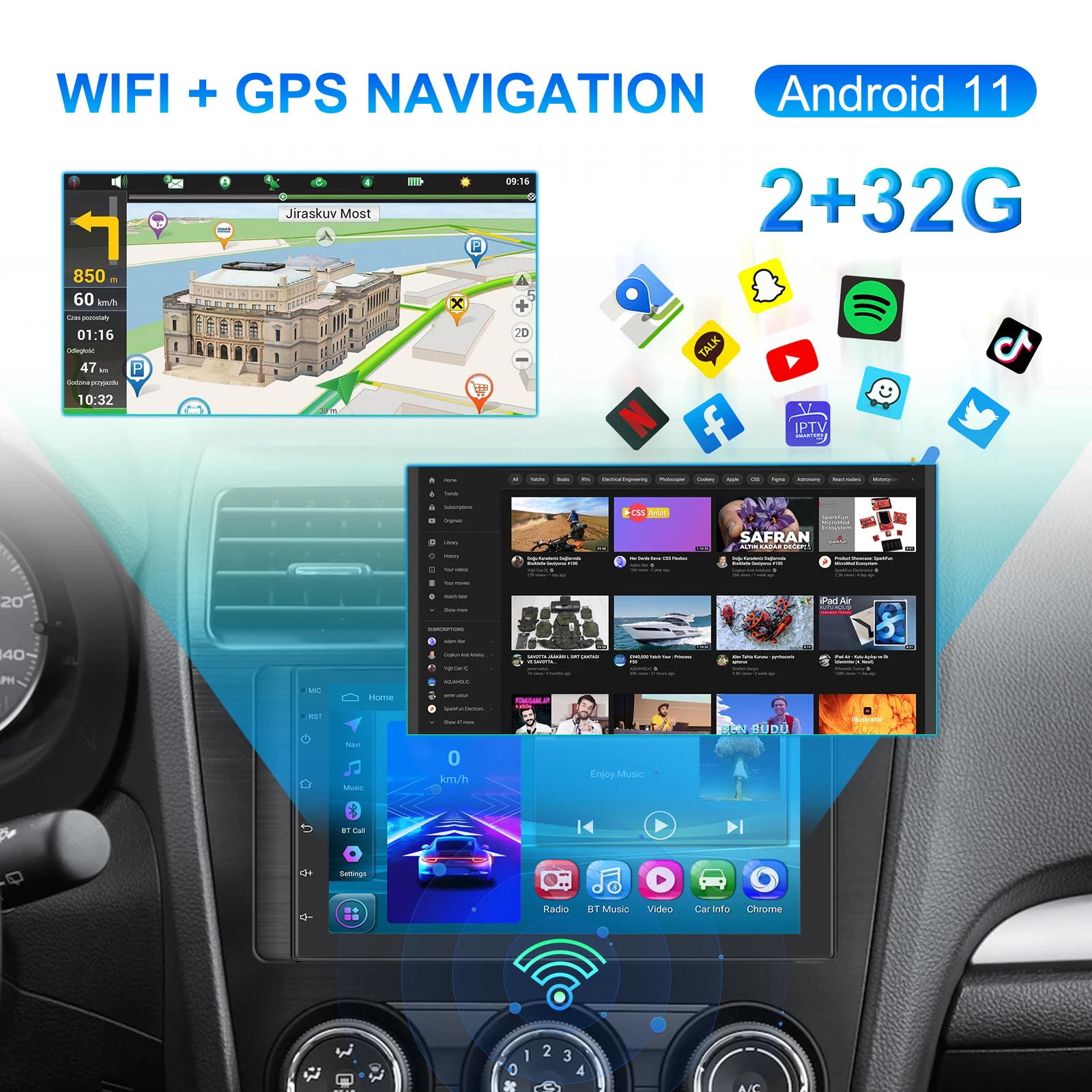 LeeKooLuu 2 Din Android Autoradio Stereo navigazione GPS 2 + 64G Autoradio 2Din lettore multimediale WIFI Carplay per VW Nissan Toyota