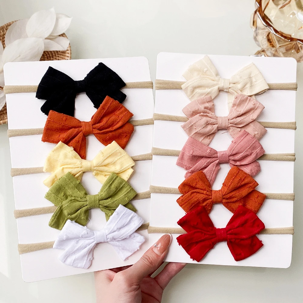 

5Pcs/Set Cotton Bowknot Baby Girls Headband Turban Candy Color Newborn Elastic Hair Bands Nylon Headwear Kids Hair Accessories