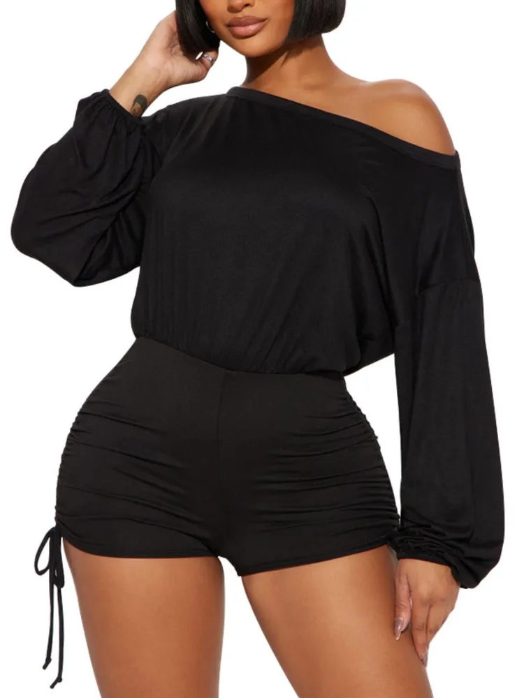 

Осенние комбинезоны, модные женские повседневные комбинезоны с открытыми плечами и длинными рукавами, термоусадочный комбинезон с завязками на талии, женская одежда