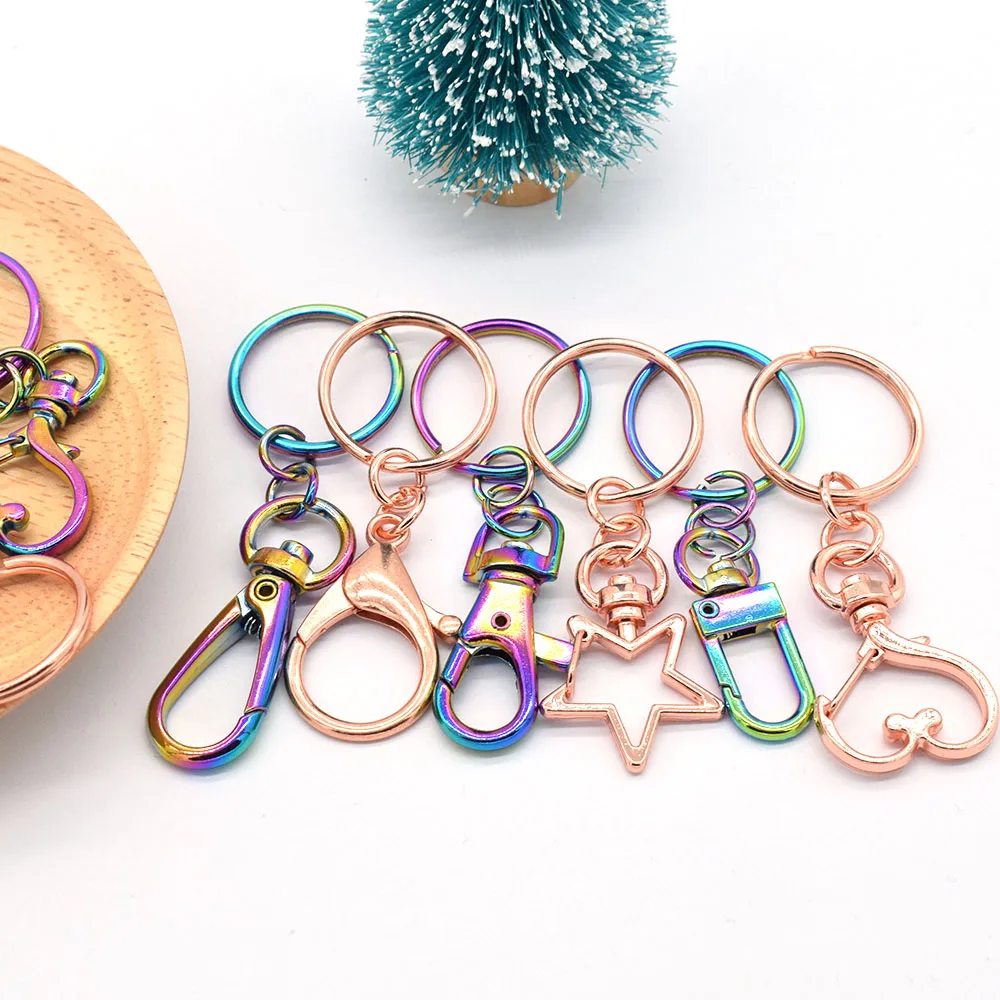 

Swivel Clasp with Key Ring Split Rings Lanyard Snap Hook Spring Swivel Clip Lobster Clasp for Bag Keychain DIY Crafts 6PCS