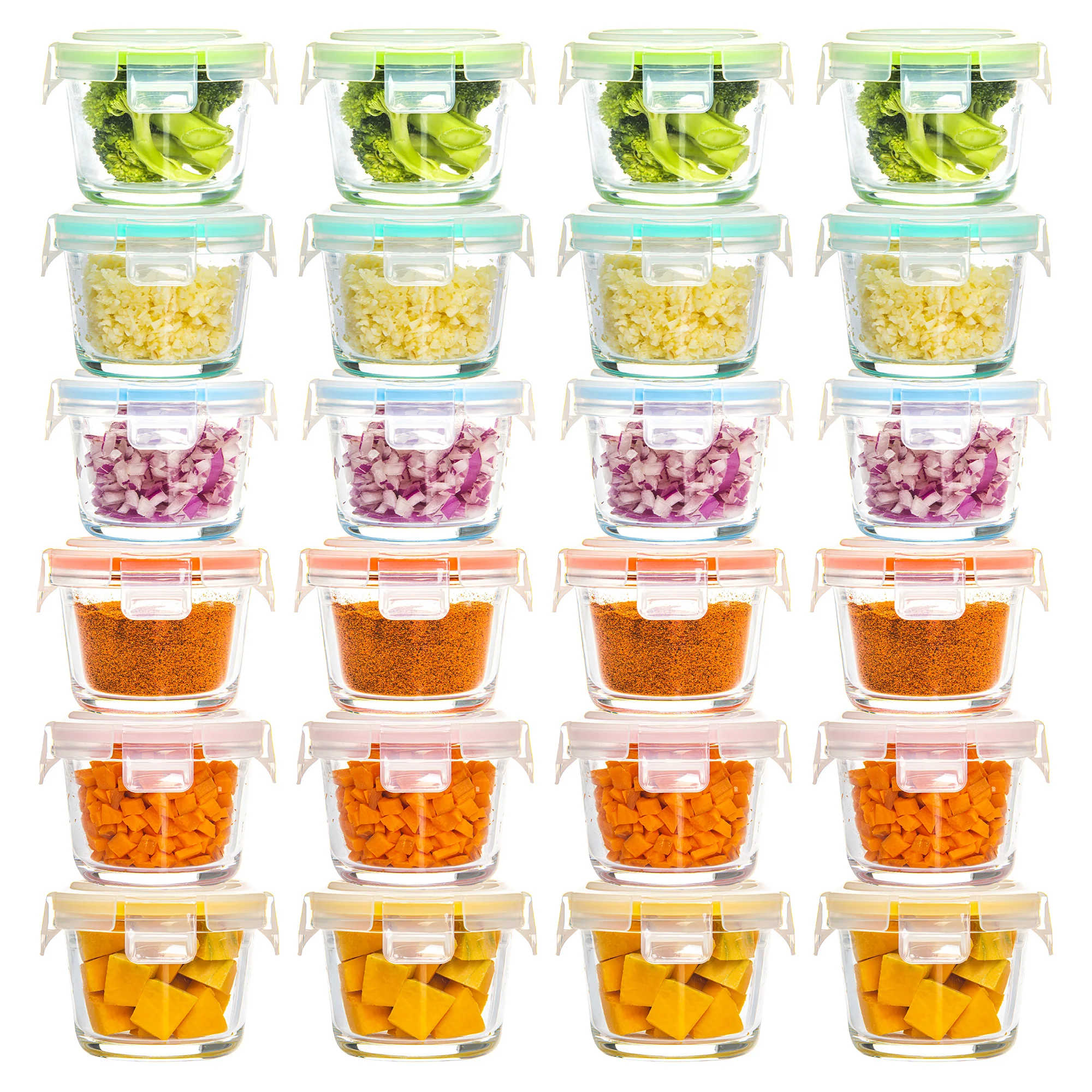 Glass Baby Food Storage Jars (4 oz, 24 Pack Set) Snack, Reusable Small Containers, Freezer, Microwave & Dishwasher Safe