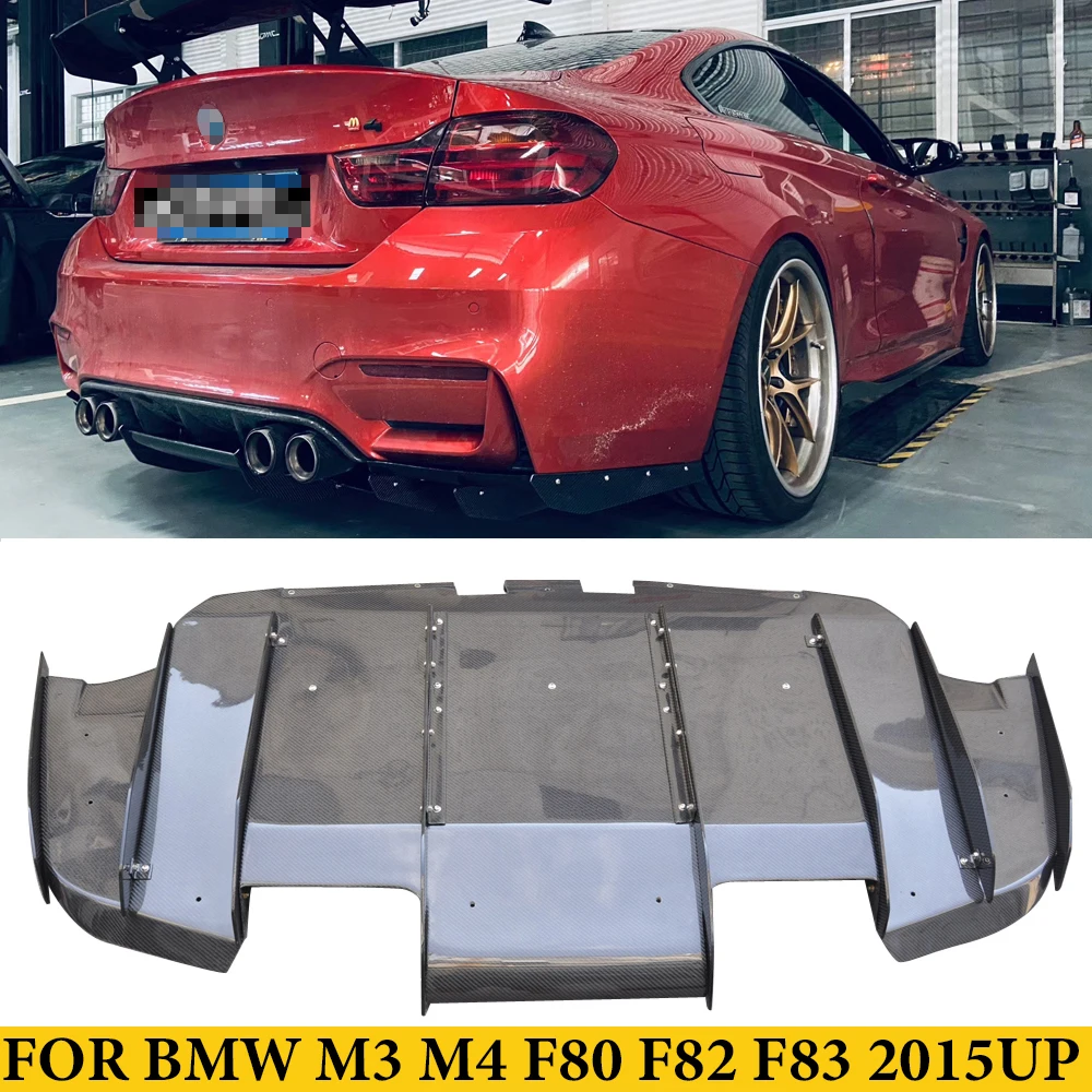 For BMW M3 M4 F80 F82 F83 2015UP Carbon Fiber Rear Diffuser Bumper Lip Spoiler Car Styling 