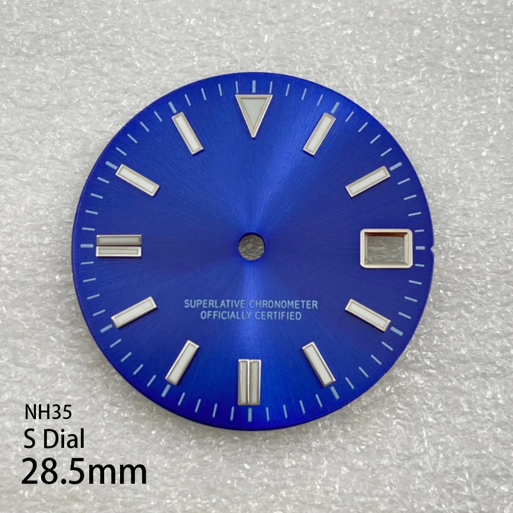 28.5mm S Logo Sunray Dial Suitable For NH35/NH36 Movement Green Lminous Quality Watch Modification Accessories