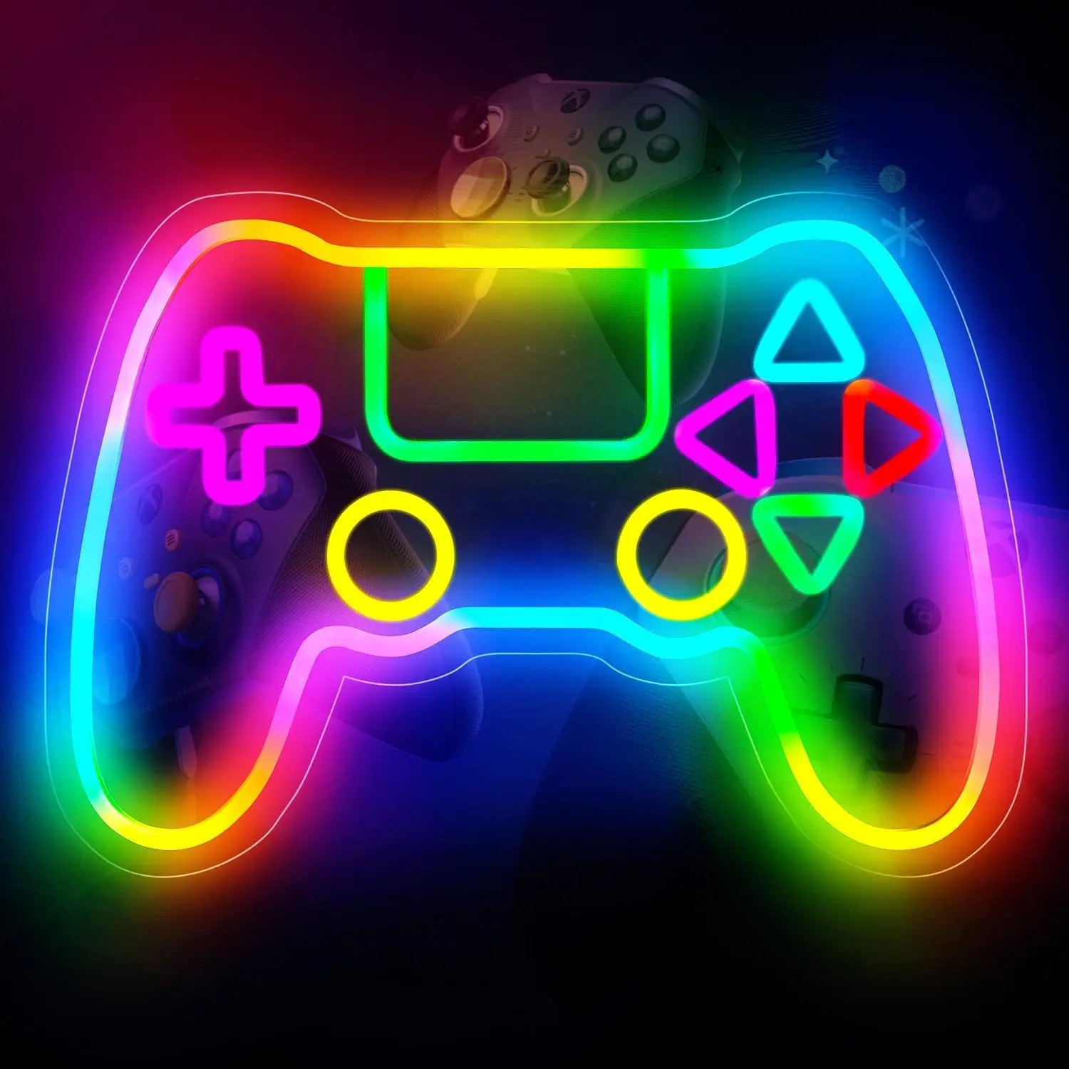 

Неоновая вывеска LED Game Controller с бегущей строкой, меняющей цвет и мигающими режимами для декора стен геймерской комнаты, подарки для любителей видеоигр