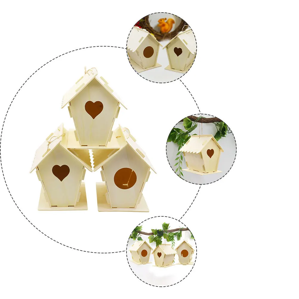 

2pc Wooden Bird Nest Durable Rural Ornament Hanging Birds Delicate Nest Solid Birds Box Educational Woodcraft Party