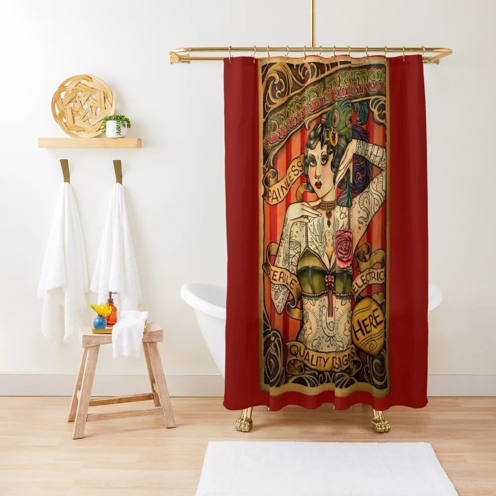 CHAPEL TATTOO; Vintage Body Advertising Art Shower Curtain Bathroom Deco