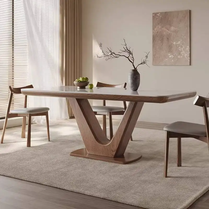 Dark Minimalist Dining Table Modern Brown Luxury Solid Wood Space Saving Dinner Table Coffee Desk Muebles Para Hogar Furniture