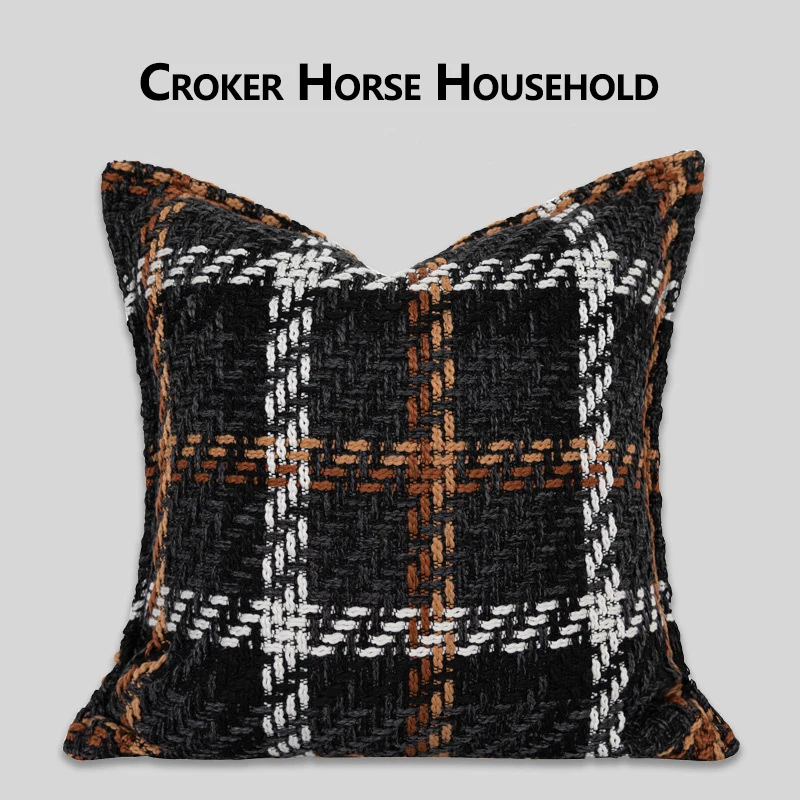 Brand New Luxury Duplex Thicken Plaid Grid Stripe Retro Home Sofa Cushion Cover Pillowcase Without Core Living Room Bedroom 45cm