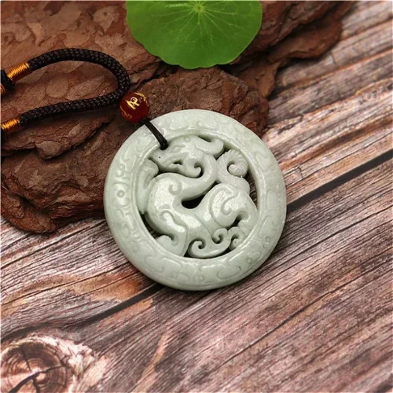 Naturalna biel zielony chiński Jade wisiorek w kształcie smoka naszyjnik moda urok biżuteria podwójne jednostronne wydrążony rzeźbione Amulet prezenty dla niej