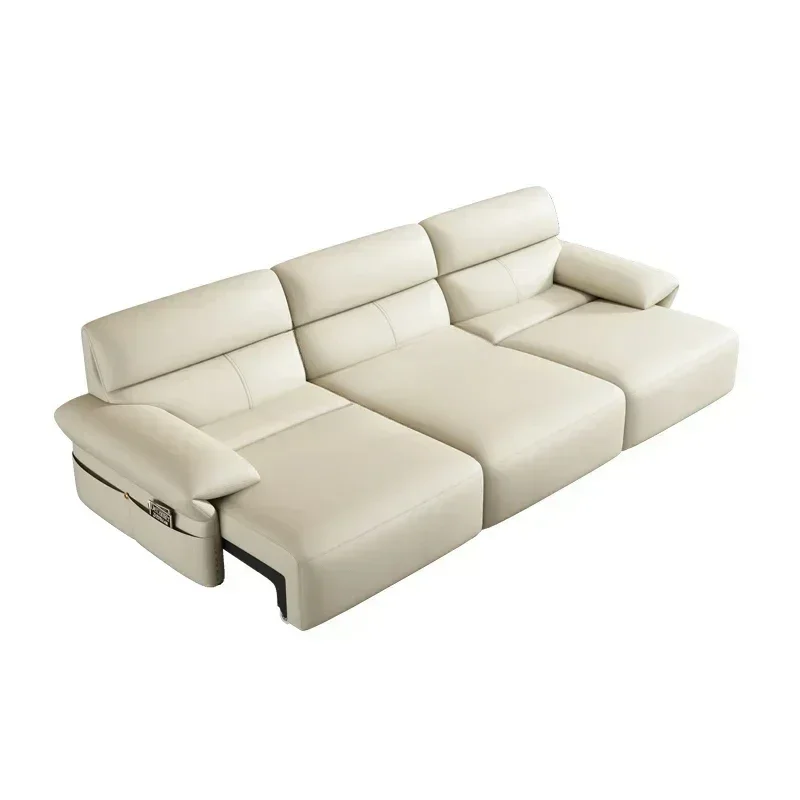 Wireless Remote Control Electric Multi-Function Automatic Retractable Leather Sofa Bed Modern Minimalist